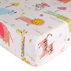 UOMNY Safari crib sheet with 360-degree wrap for secure fit.