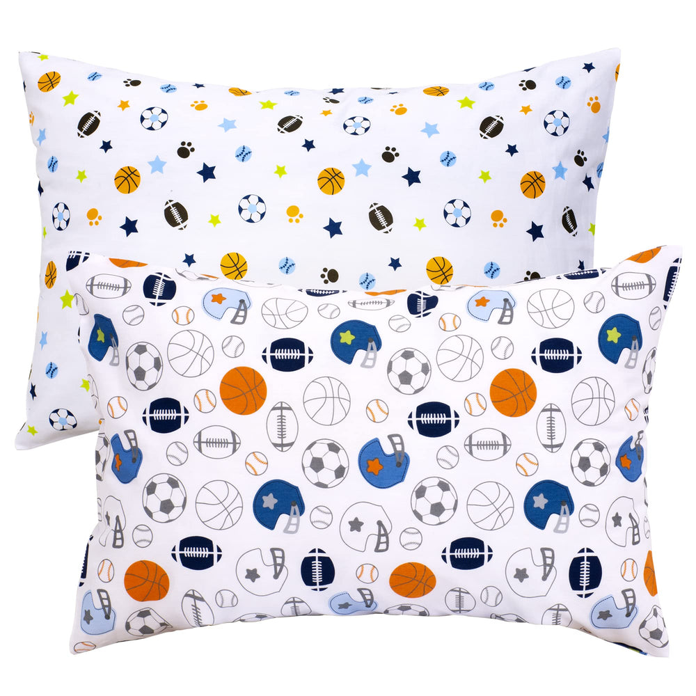 UOMNY sports theme toddler pillowcase 2-pack front view for kids' beds.