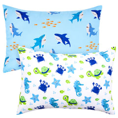 UOMNY turtle and shark toddler pillowcase in blue and white fits 13x18 for soft sleeps