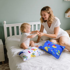 UOMNY travel-friendly dinosaur pillowcase in blue and white for trips.