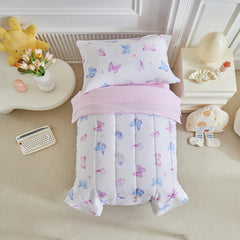 UOZZI BEDDING butterfly toddler fitted sheet anchors the set securely.