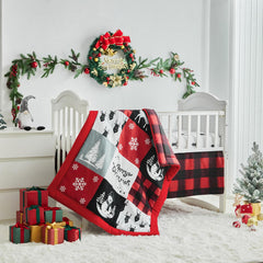UOZZI BEDDING Christmas Gray crib bed skirt adds decorative finish to the nursery.