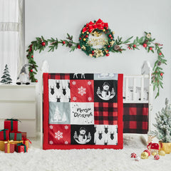 UOZZI BEDDING Christmas Gray crib comforter with quilted plaid texture for cozy nights.