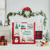 UOZZI Bedding Christmas red crib bedding set, full 3-piece ensemble for festive nurseries.