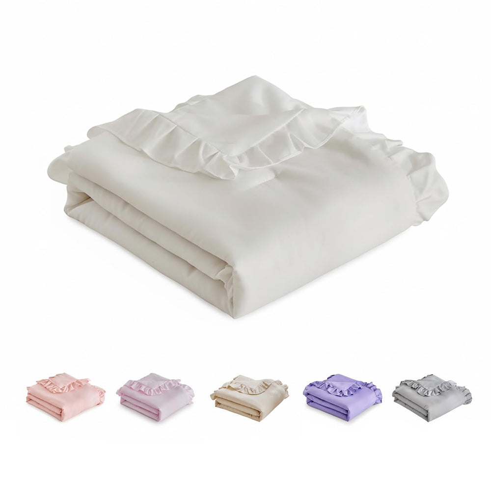 UOZZI BEDDING ruffled toddler blanket with white fabric, cozy for bedtime and crib style