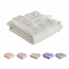UOZZI BEDDING ruffled toddler blanket with white fabric, cozy for bedtime and crib style