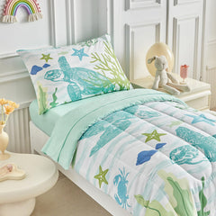 Flat sheet from UOZZI BEDDING sea turtle set, breathable and comfy for toddlers.
