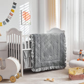 UOZZI BEDDING tufted ruffle crib comforter in gray