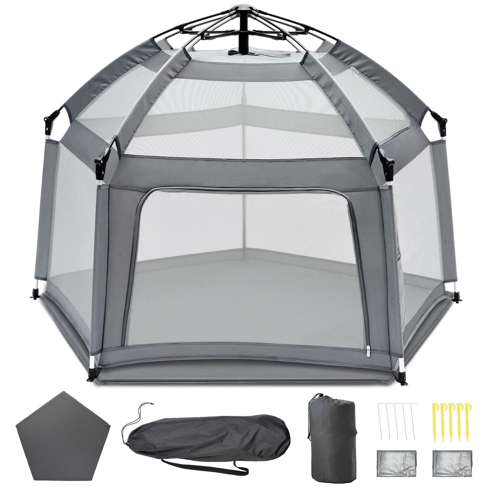 UPHUNAL baby playpen with self-inflating mat for indoor outdoor use