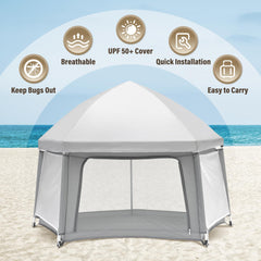 UPHUNAL portable baby playpen sunshade offers shaded comfort during outdoor adventures