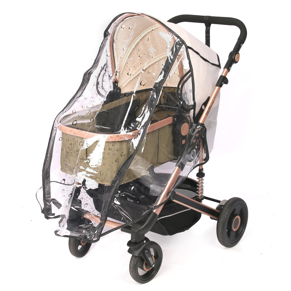 UQBEUQ universal stroller rain cover in use for all-season protection during walks.