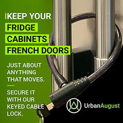 Urban August fridge lock shown with two keys for quick access