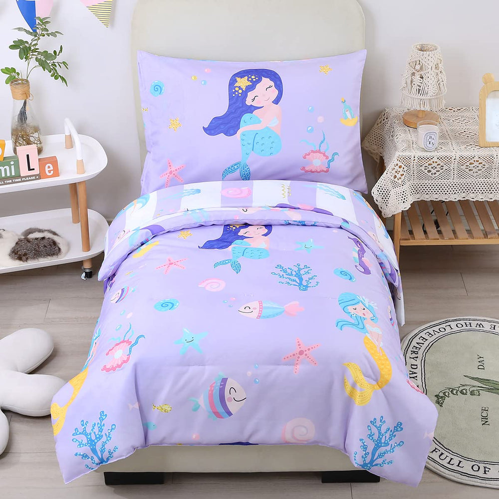 URBONUR mermaid comforter pattern on cozy toddler bedding for soft nights and easy care.