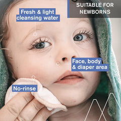 Uriage Baby 1st Cleansing Water softens delicate skin after bath.