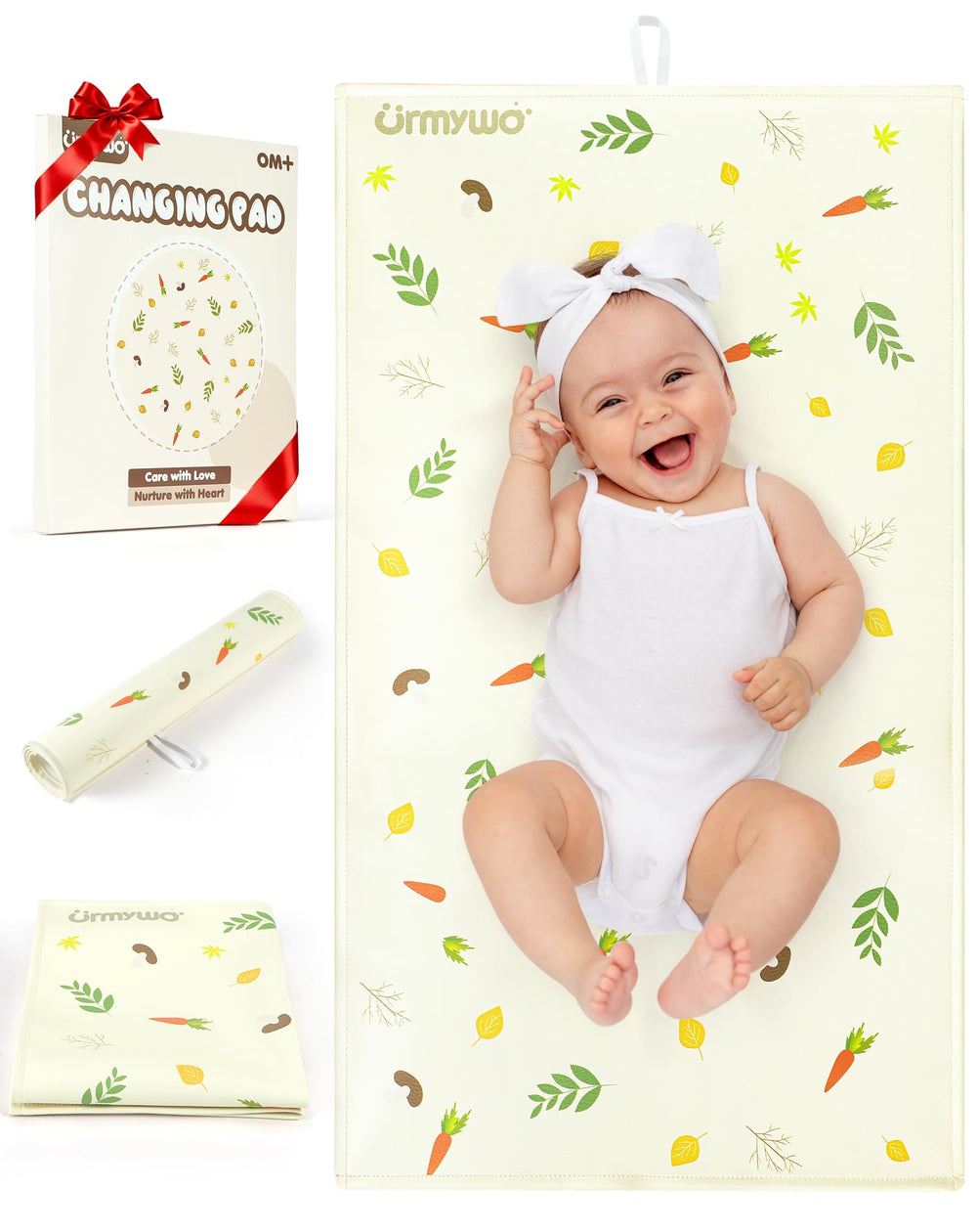 URMYWO baby changing pad with waterproof PU leather for clean, on-the-go diaper changes.