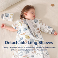 Usbettas sleep sack ocean with detachable sleeves for adjustable warmth.