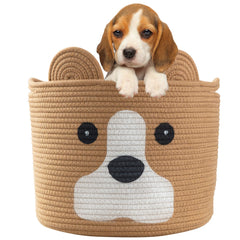 Ushang Pet dog toy hamper in khaki, keeps playthings organized and within reach.