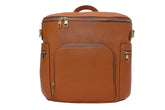 USRA genuine leather diaper bag front view with durable brown finish for daily use.