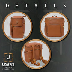 USRA leather diaper bag interior compartments for organized essentials.