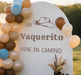 Usumz Cowboy Baby Shower Wall Decal full display creates a festive backdrop for celebrations.