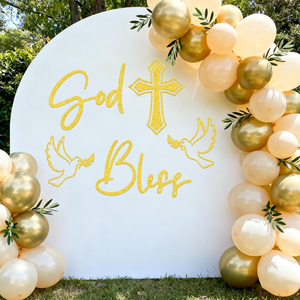 Usumz God Bless wall decal backdrop for baptism party decor