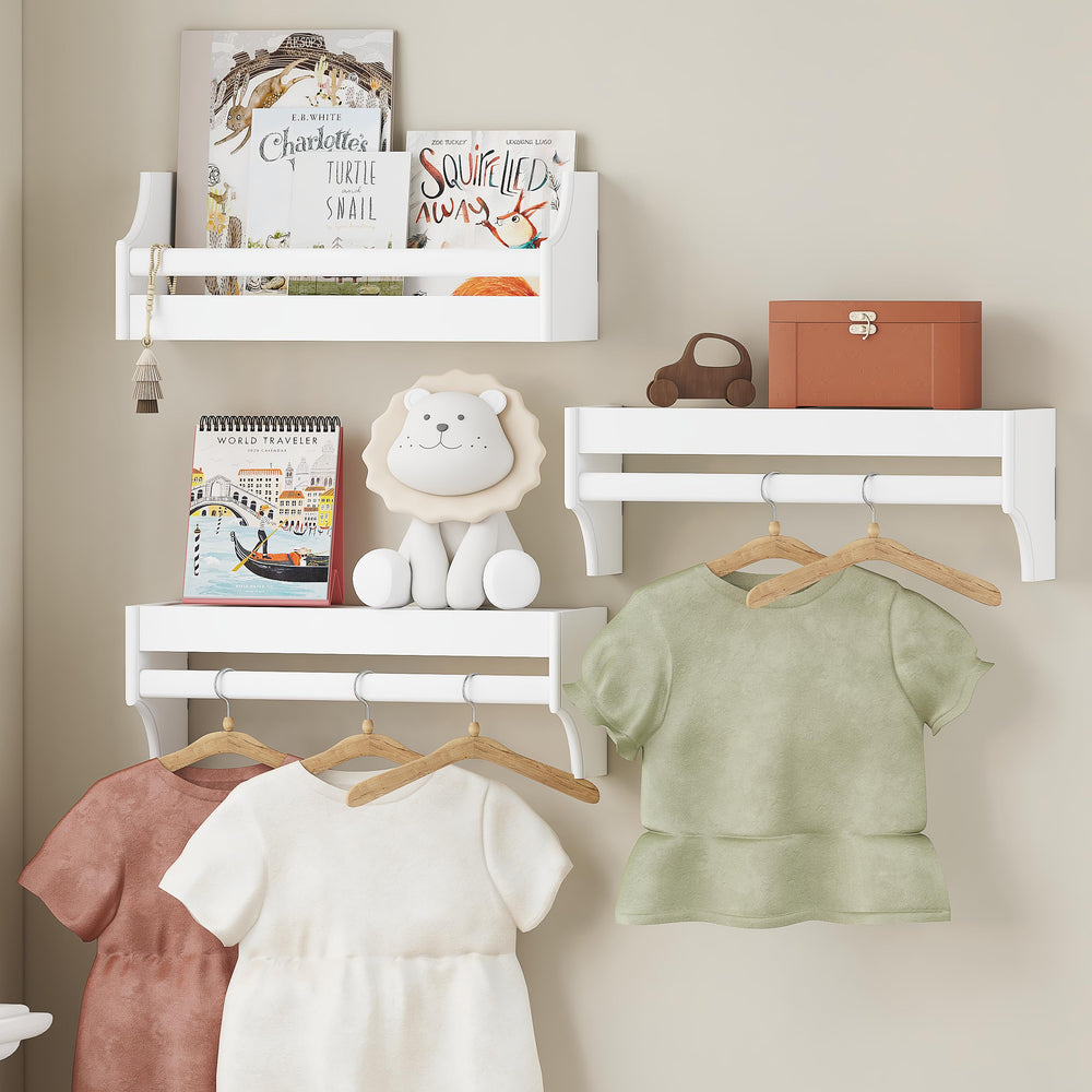UTEX floating nursery book shelves set 3 wall-mounted side view in white for neat storage