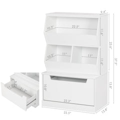 UTEX Toddler-accessible bookcase in white encourages independent toy and book retrieval.