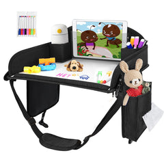 UTOLLOVE Kids Travel Tray with storage compartments keeps snacks and toys organized on the go.