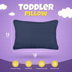 Utopia Bedding toddler pillow navy side view highlighting breathable cotton blend shell