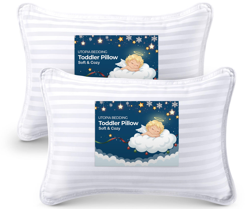 Utopia Bedding Toddler Pillow pack front view shows two soft pillows for cozy toddler sleep.