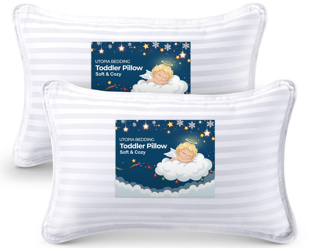 Utopia Bedding Youth Pillow Pack on a kid's bed offers soft support.