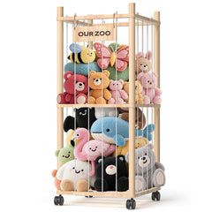 Uvellgift wood plush toy organizer keeps toys neatly stored for kid-friendly access.