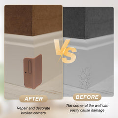 uxcell baseboard corner protector Coffee blends with furniture color on a wall edge.