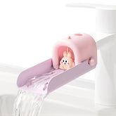 UYUOO faucet extender in pink bunny front view promotes easy toddler handwashing