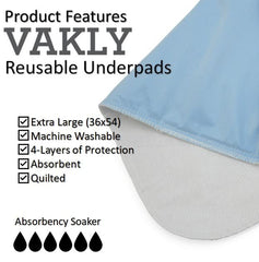 Vakly XL underpad size offers extended coverage for larger beds.