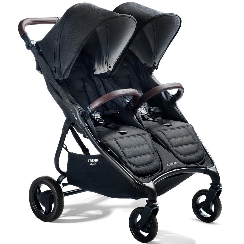 Valco Baby Trend Duo side-by-side stroller folded for easy transport