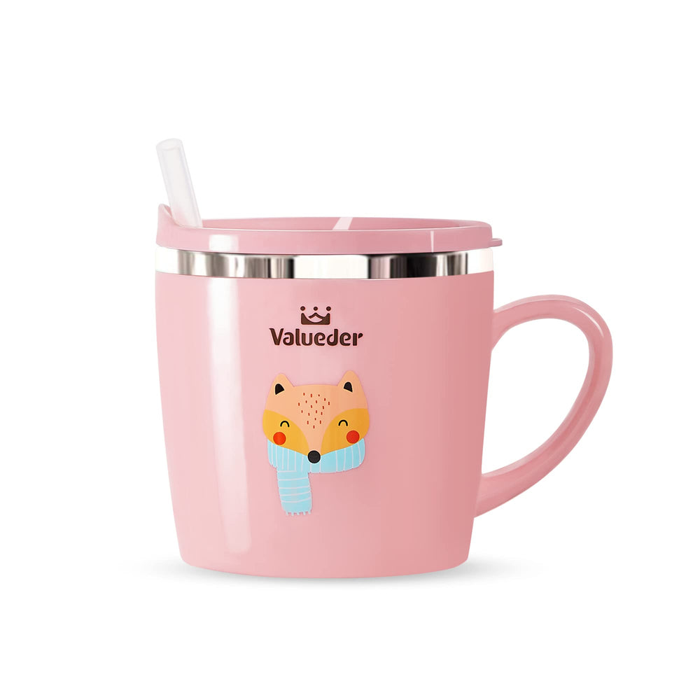 Valueder Fox Sippy Cup with pink handle for easy grip and toddler sipping.