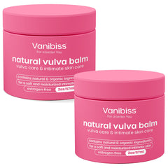 Vanibiss Natural Vulva Balm two-pack jars for gentle daily intimate skin hydration.