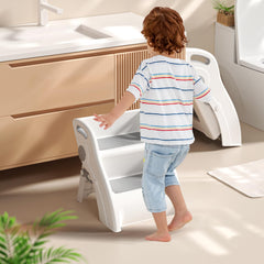 Vanpolchy toddler step stool open, ready for safe bathroom access.