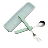 VANRA child flatware set with fork and spoon in a green travel case for kids on the go