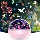 VANSHINIEER star projector with unicorn theme casts enchanting shapes for kids.