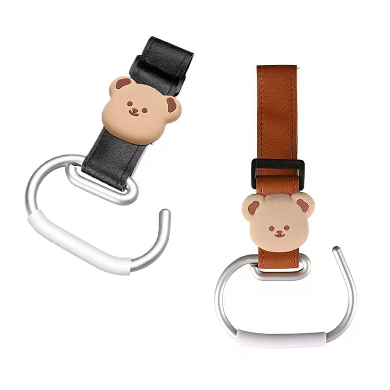 Vantico 2-pack stroller hooks with bear design secured on a stroller handle for everyday hauling.