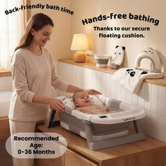 VASTIO bath cap helps keep baby’s hair dry during baths.