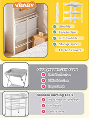 VBABY 3-in-1 changing station supports diapering, massage, and mini-bath tasks