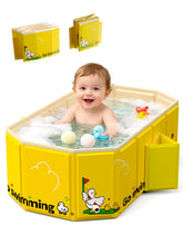 VBABY collapsible bathtub folded for compact storage and easy trips