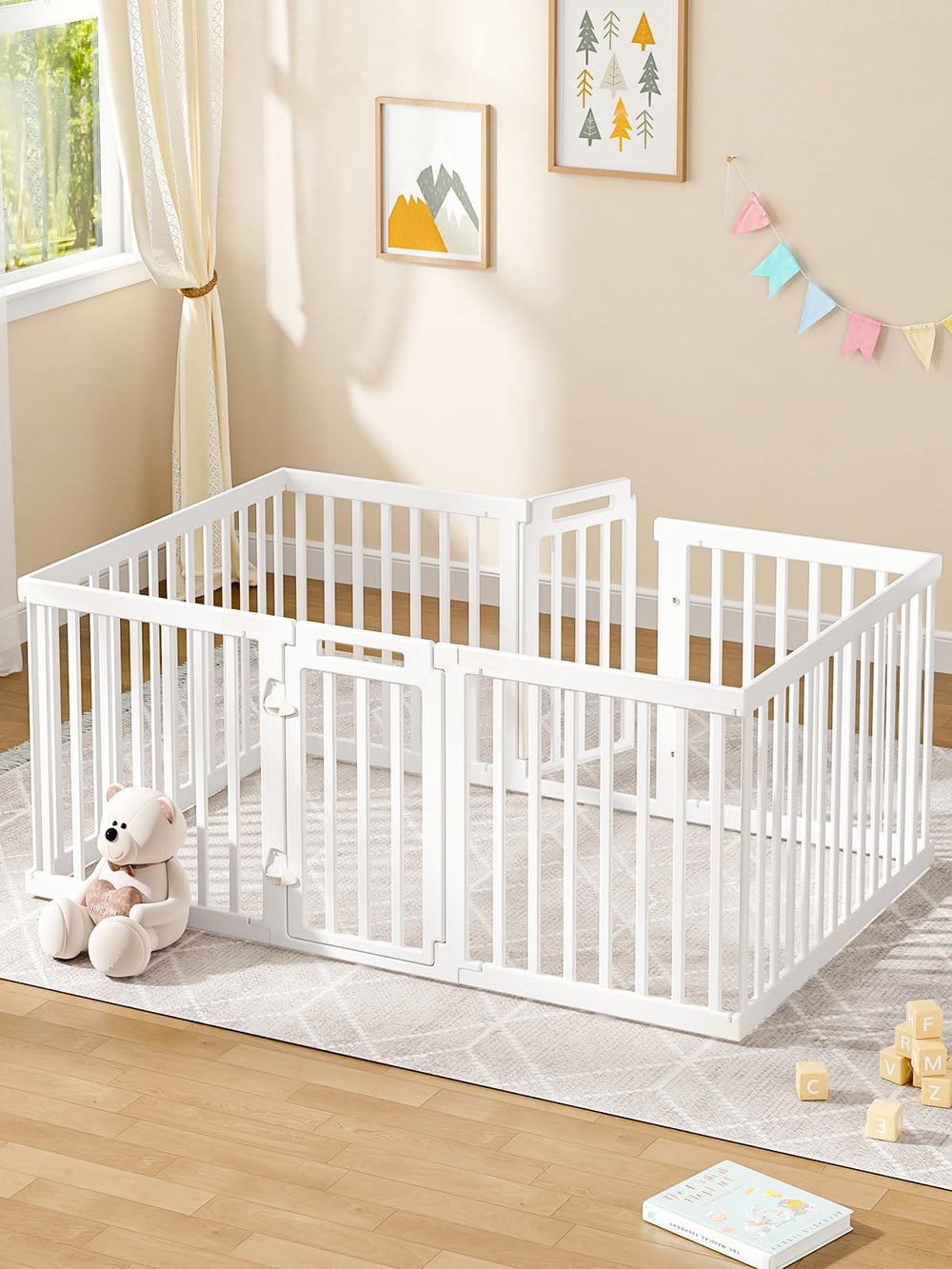 VBABY playpen with dual doors for flexible layouts and safety.