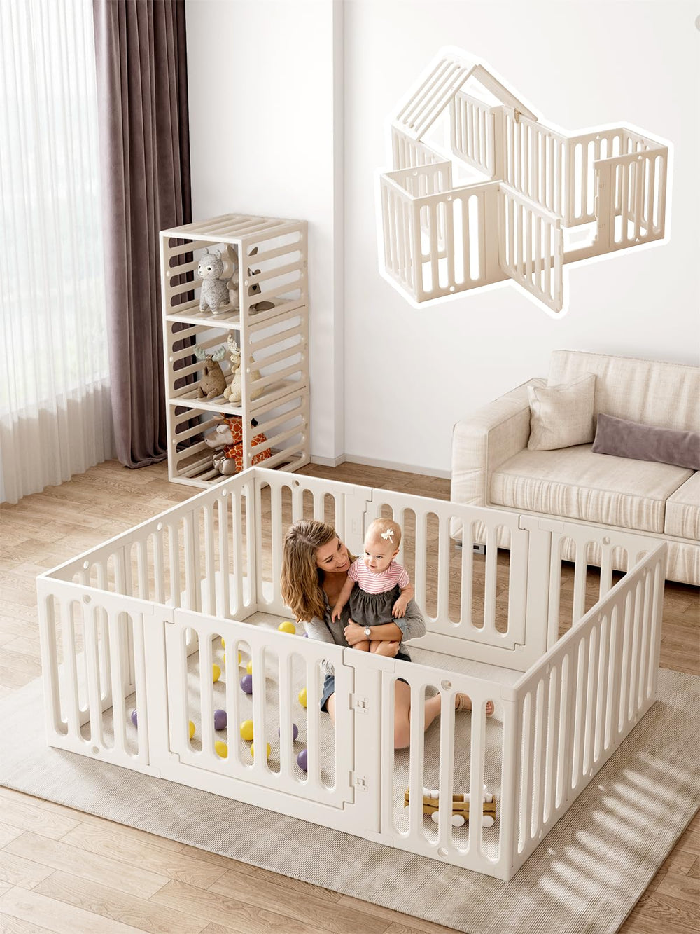 VBABY playpen two-door design offers easy access for caregivers