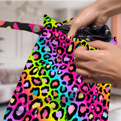 VBCVBGFH rainbow neon leopard wet bag side view for compact packing