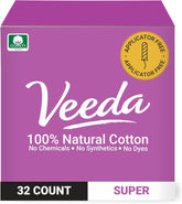 Veeda tampons with no applicator in compact packaging for eco-conscious use.