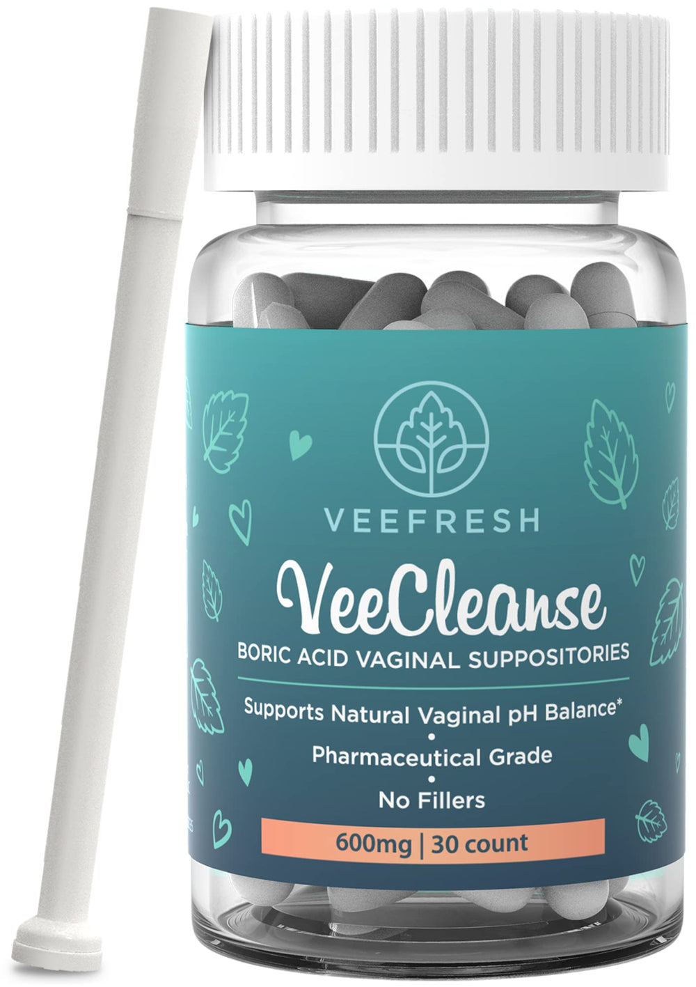 VeeFresh Veecleanse boric acid suppositories pack for daily vaginal health support.